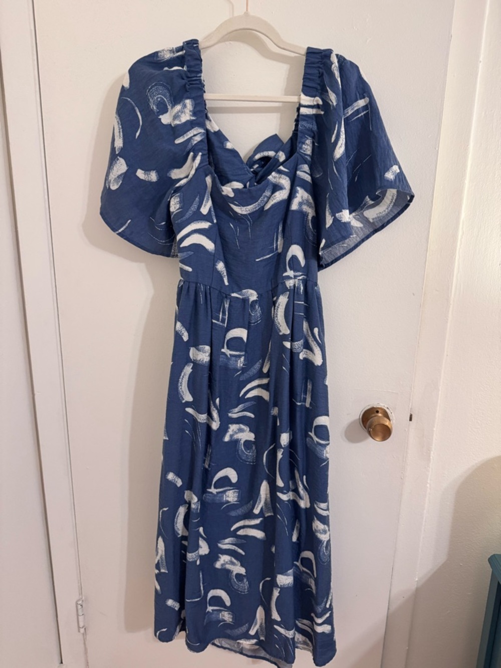 Blue Abstract Print Tie-Back Midi Dress - Picture 3 of 10
